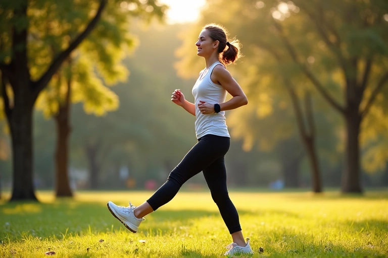 Persona che si allena all'aperto, con un sorriso, simbolo di gestione del peso e benessere fisico.