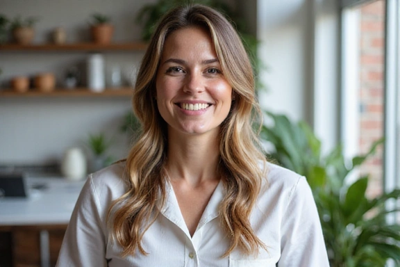 Nutrizionista esperta che sorride, rappresentando un approccio empatico alla nutrizione