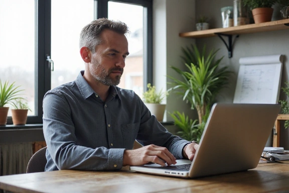 Foto di Luca che lavora al computer con energia