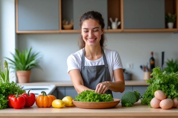 Foto di Giulia che prepara un pasto sano
