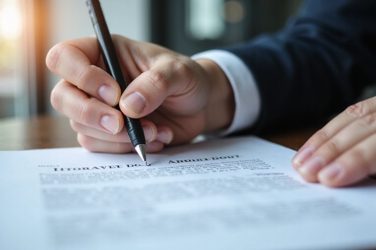 Mano che firma un documento legale